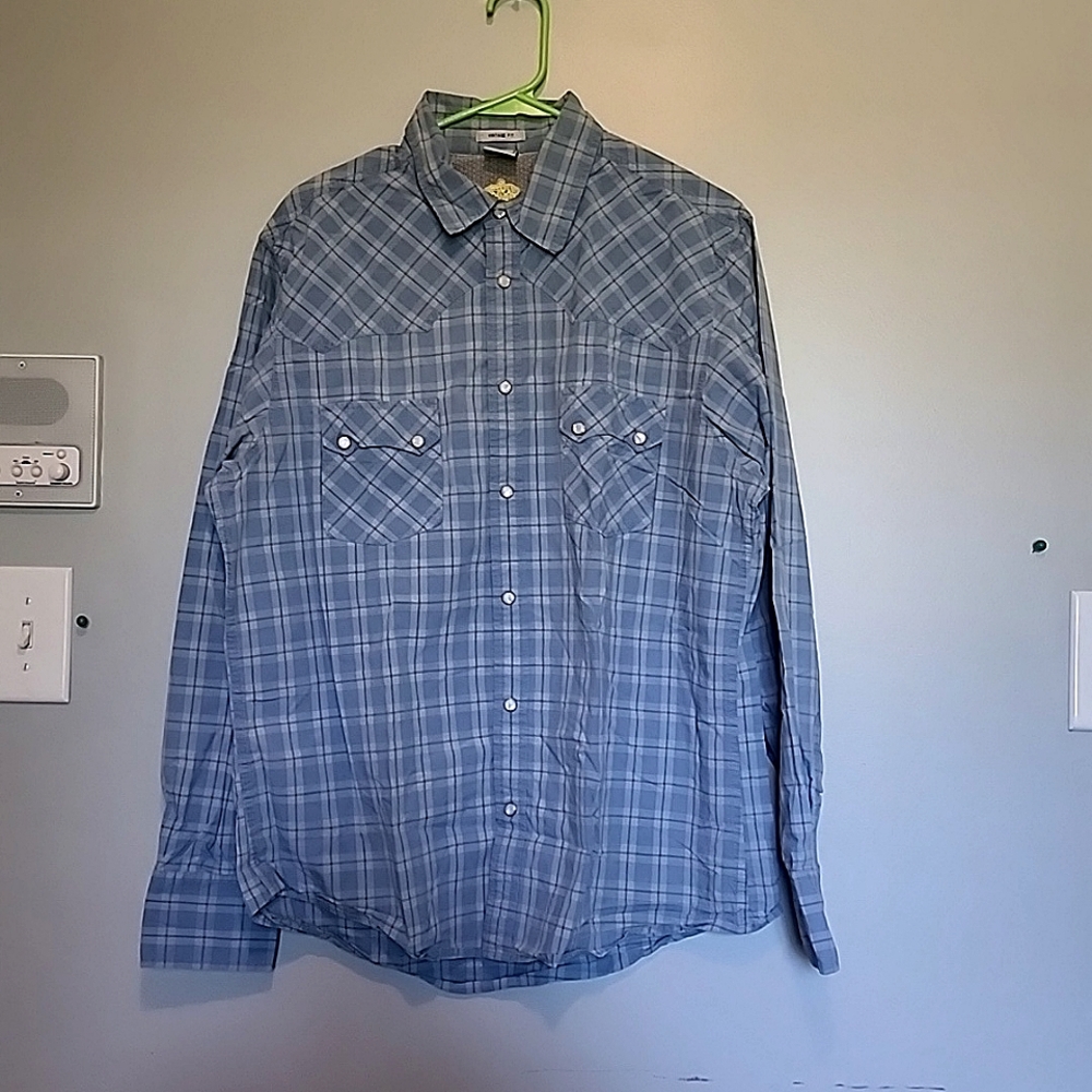 Mens Old Navy Brand Vintage Fit Plaid Western Pearl Snap Button Shirt size L